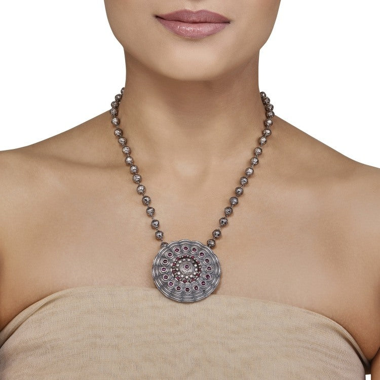 Round Silver Ruby Pendant