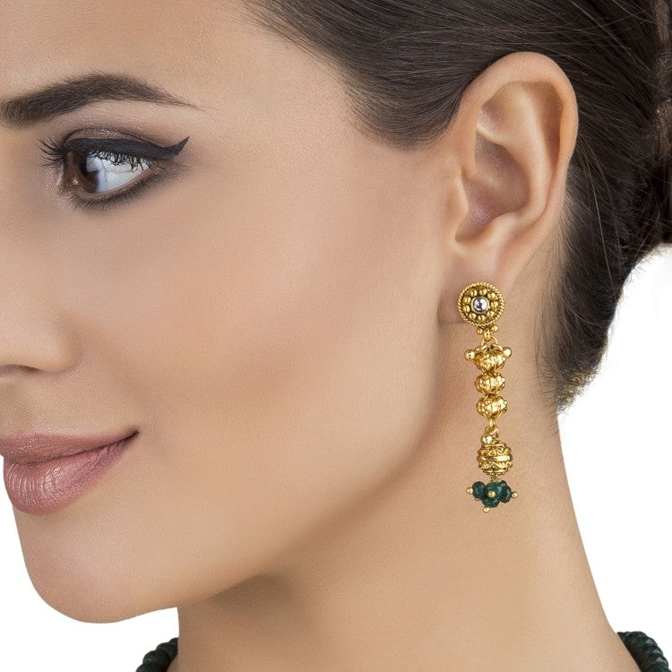 GREEN ONYX GOLD LONG EARRINGS