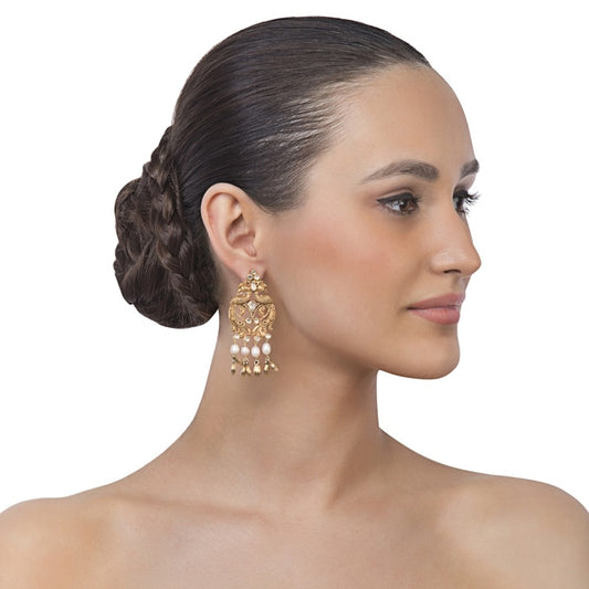 PEACOCK KUNDAN PEARL DROP EARRING