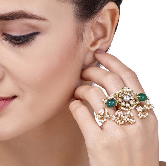 KUNDAN GREEN FLOWER RING