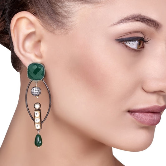Kundan Green Drop Oval Earring