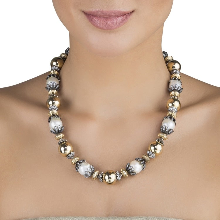STUDDED ZIRCON BAROQUE NECKLACE
