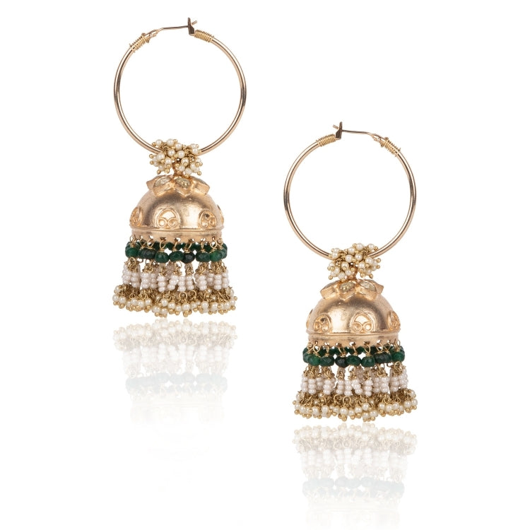 KUNDAN GREEN ONYX JHUMKI EARRINGS