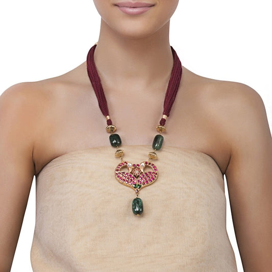PEACOCK KUNDAN RED NECKLACE