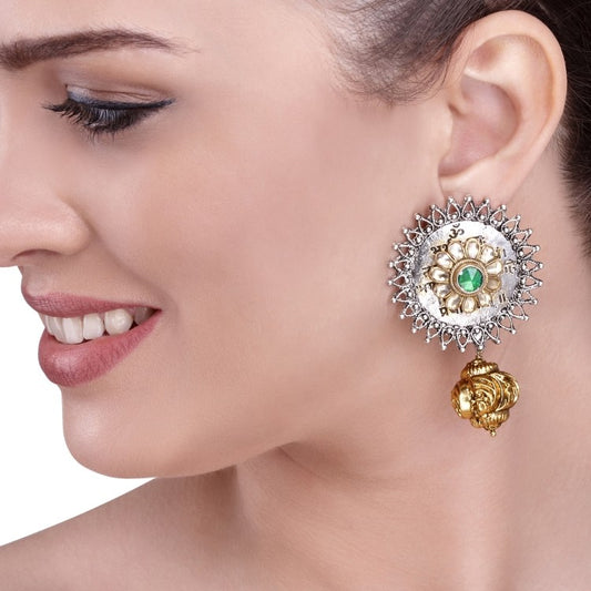 KUNDAN OXIDIZED ROUND STUD