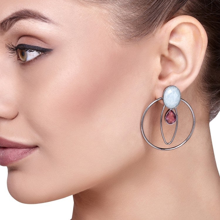 Turquoise Tourmaline Round Earring