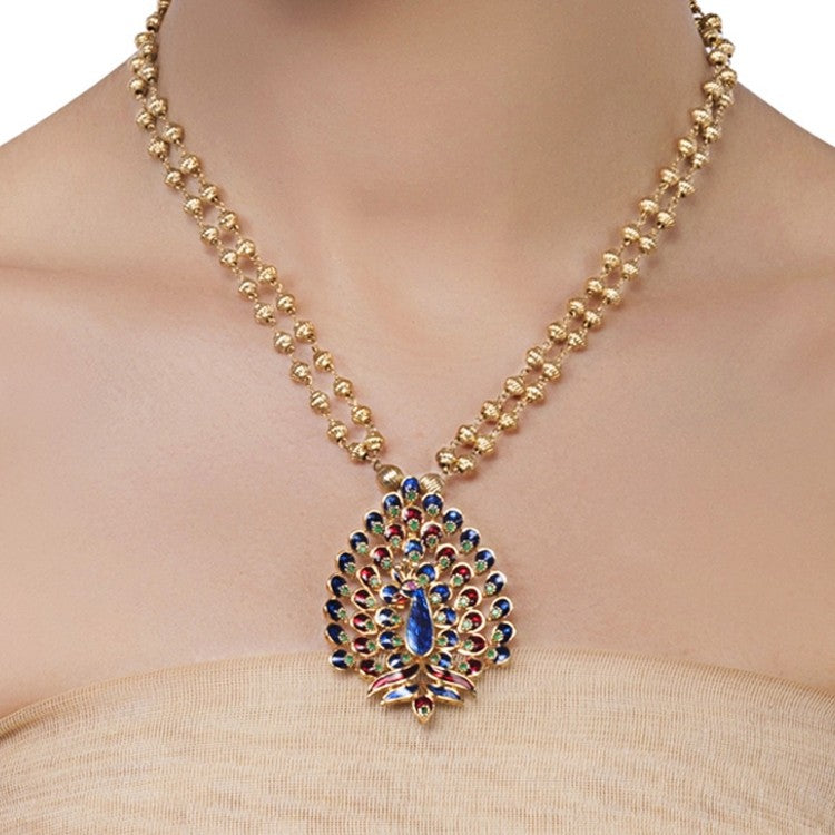Enameled Peacock Pendant Necklace
