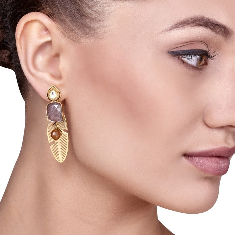 Kundan Tourmaline Leaf Earring