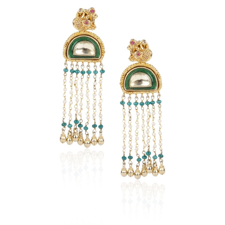 KUNDAN GREEN TASSEL EARRINGS