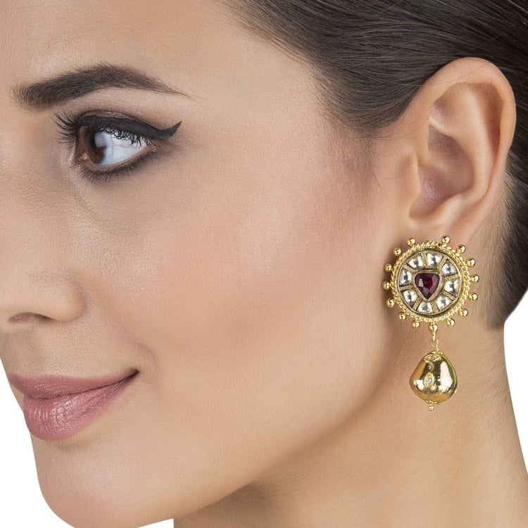 KUNDAN GOLD ROUND EARRINGS