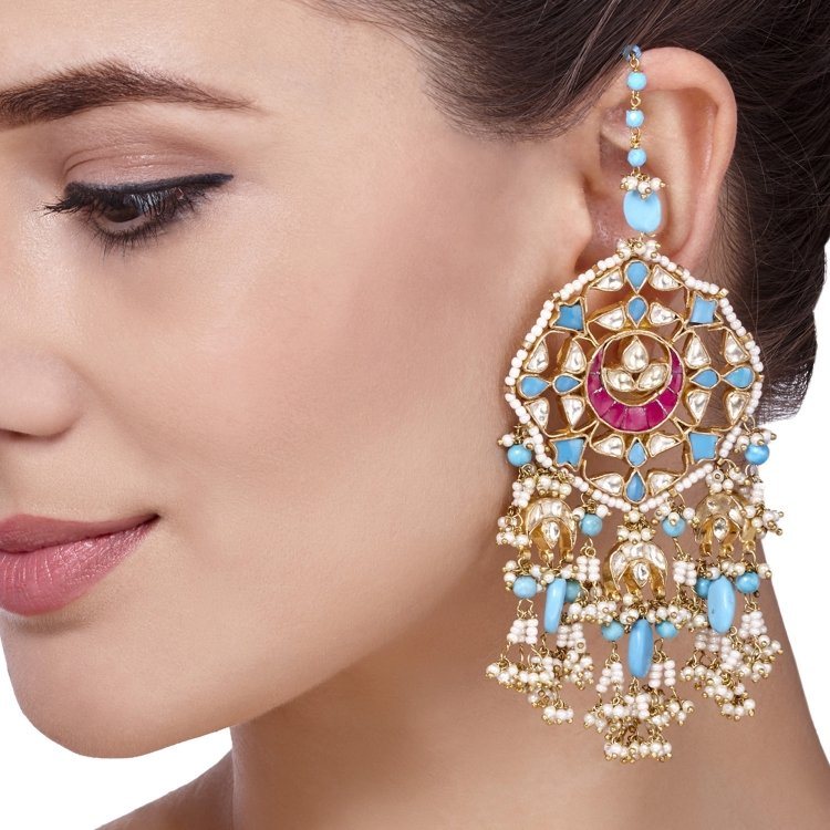 KUNDAN TURQUOISE LONG EARRINGS