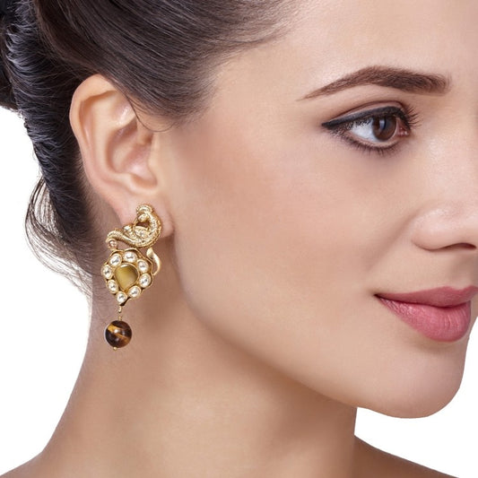 KUNDAN TIGEREYE BIRD EARRINGS