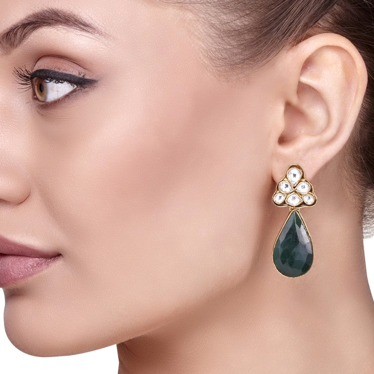 Kundan Green Onyx Teardrop Earring