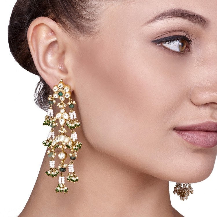 FLOWER KUNDAN GREEN EARRING