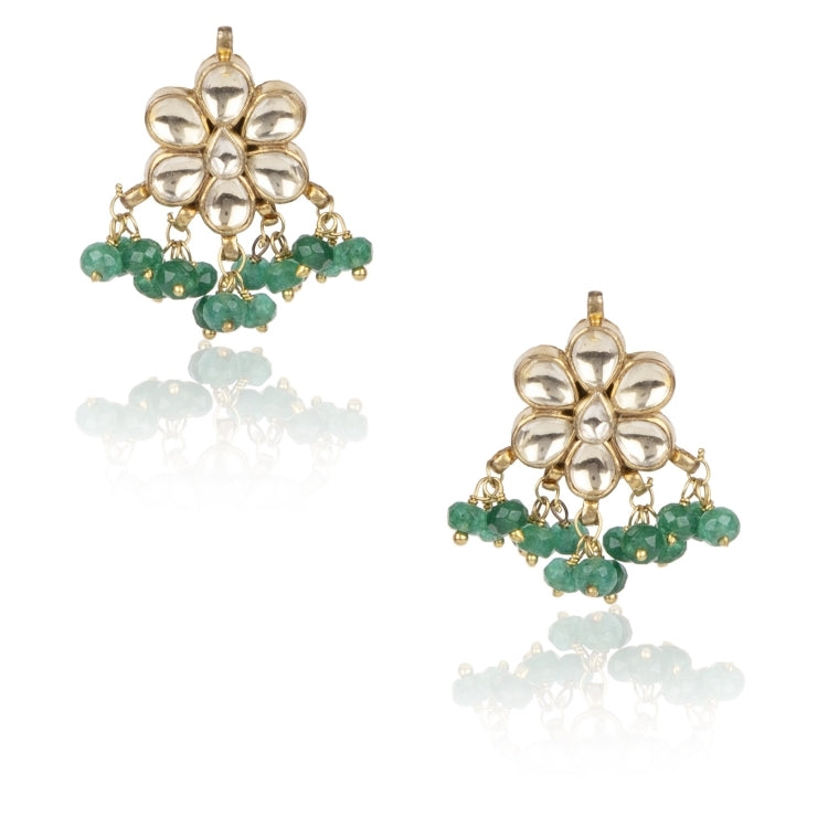 KUNDAN GREEN FLOWER EARRING