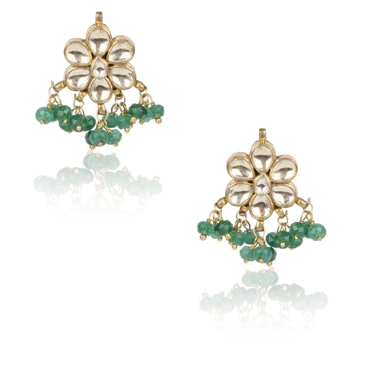 KUNDAN GREEN FLOWER EARRING