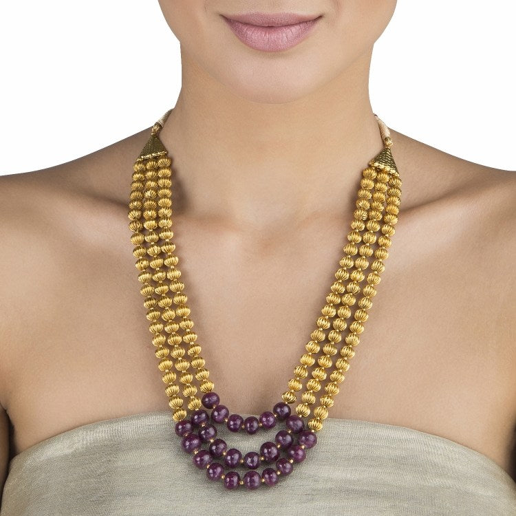 CARVED GOLD RUBY LONG STRING
