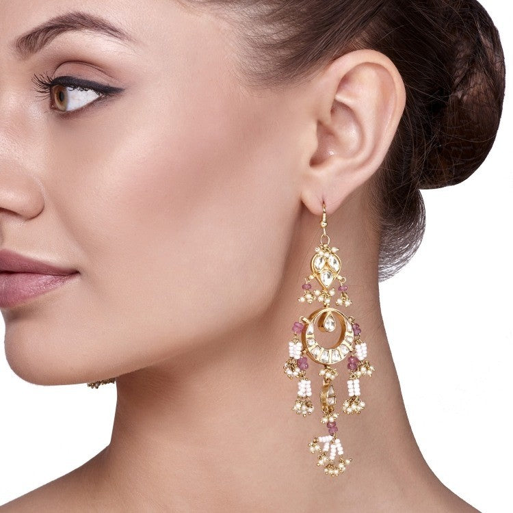 WHITE KUNDAN PEARL CHANDBALI EARRING