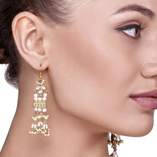 LINEAR KUNDAN PEARL EARRING