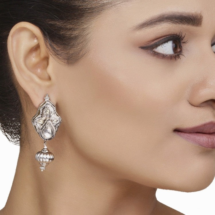 Kundan Silver Ball Drop Earring