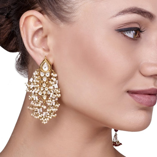 DROP KUNDAN PEARLS EARRING