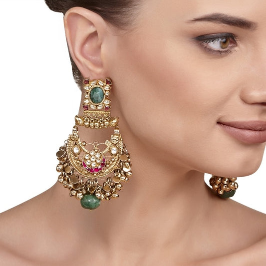 KUNDAN GREEN GHUNGROO EARRING