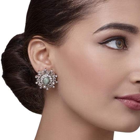 STUDDED ZIRCON OVAL EARRINGS