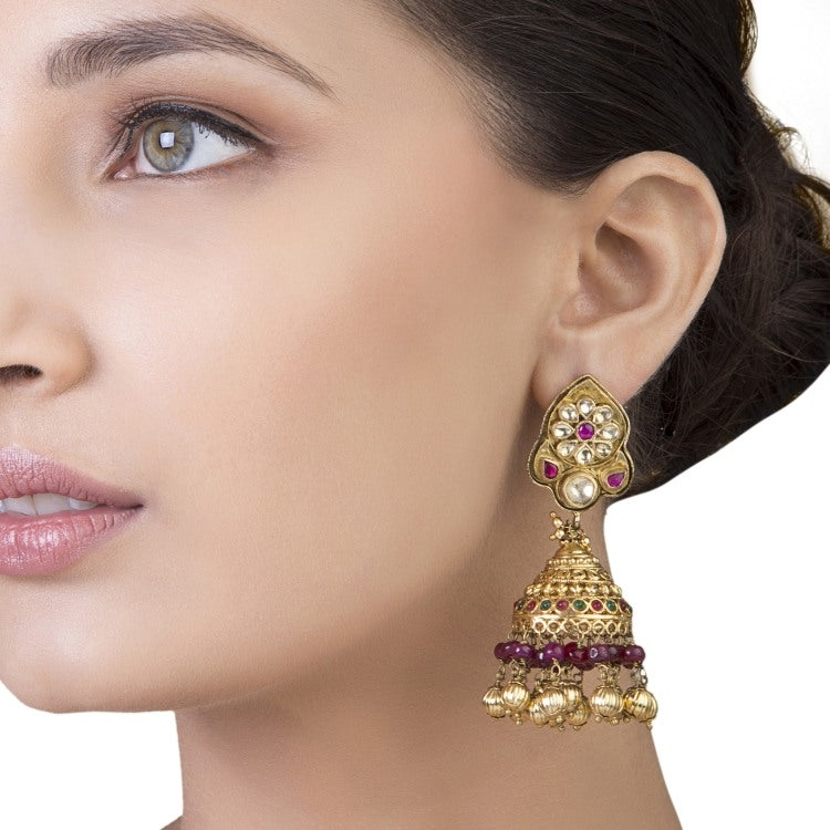 KUNDAN RUBY FLOWER EARRINGS