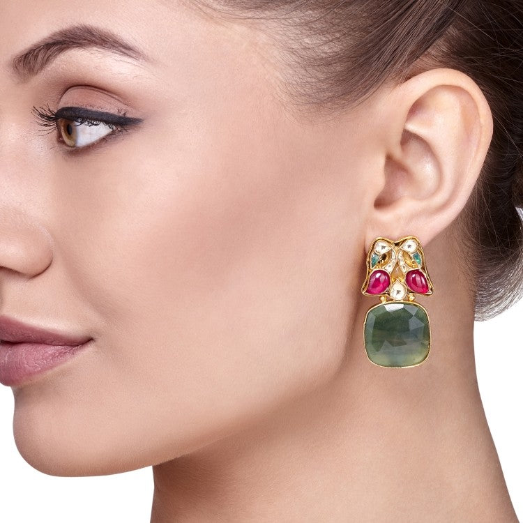 Kundan Green Onyx Earring