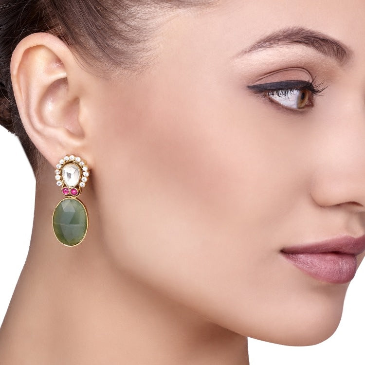 Zircon Kundan Green Onyx Earring