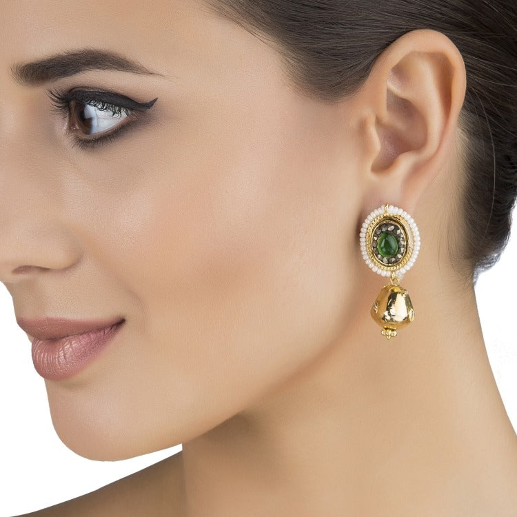 STUDDED BLACK ONYX OVAL EARRINGS