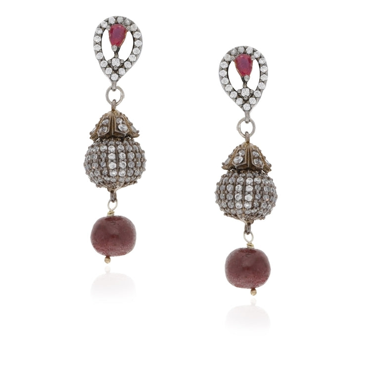 STUDDED RUBY TEARDROP EARRINGS