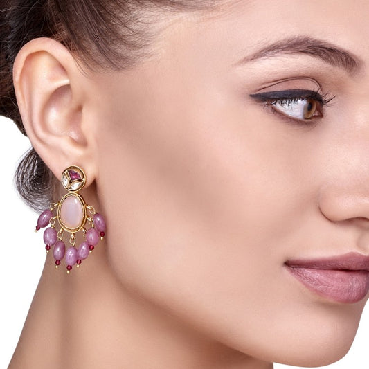 Kundan Rose Quartz Drop Earring