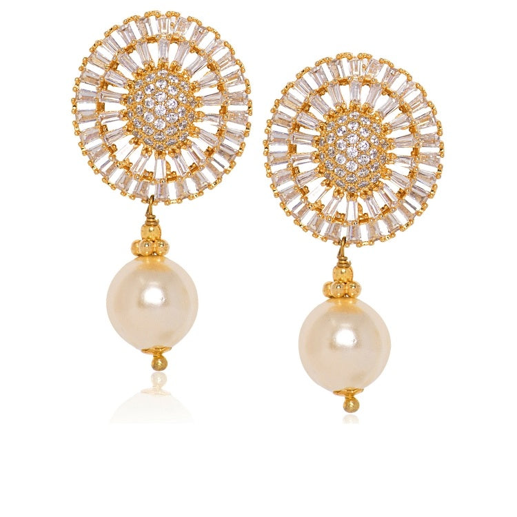 STUDDED BAGUETTE ROUND EARRINGS