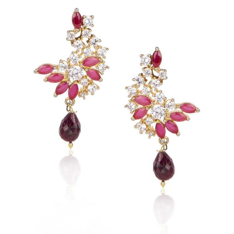 STUDDED RUBY BIRD EARRINGS