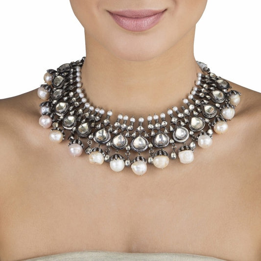 KUNDAN WHITE PEARL DROP NECKLACE