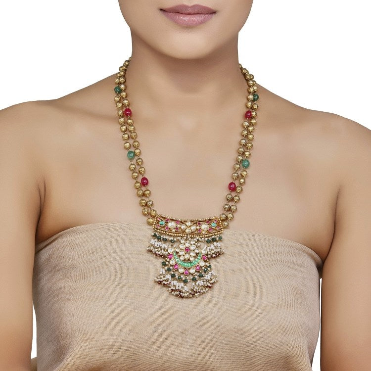 Kundan Green Oynx Drop Pendant