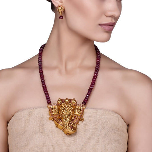 RUBY GANESH GOLDEN NECKLACE
