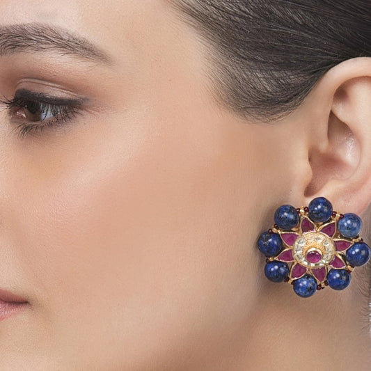 Kundan Lapis Stud Earring
