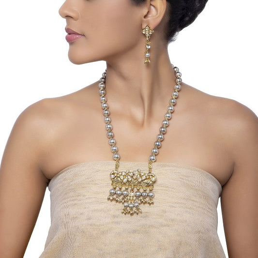 KUNDAN SILVER BALLS NECKLACE SET