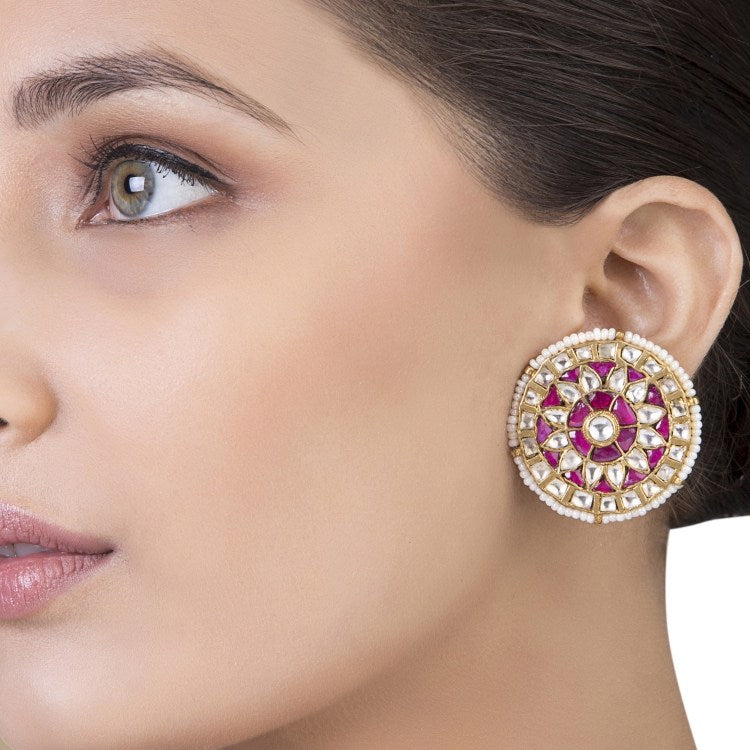 KUNDAN FLOWER ROUND EARRINGS