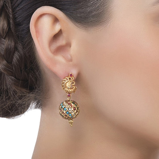 PEACOCK NAVRATTAN BALL EARRING