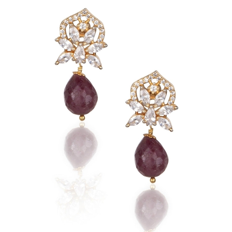 STUDDEN ZIRCON RUBY DROP EARRING