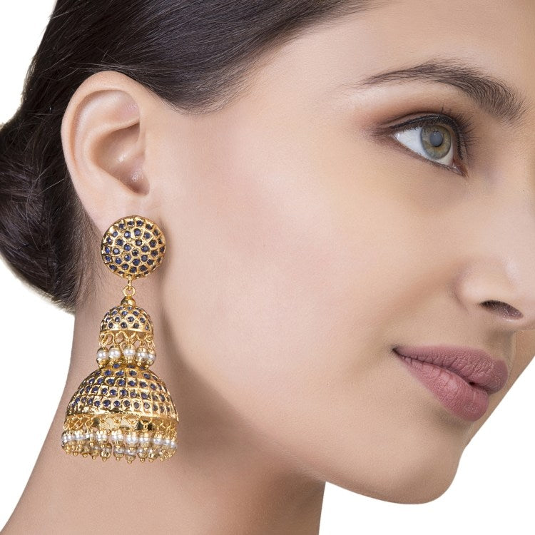 BLUE IOLITE PEARL JHUMKI EARRINGS