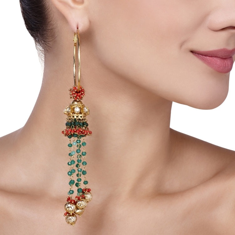 Kundan Coral Tassel Jhumki