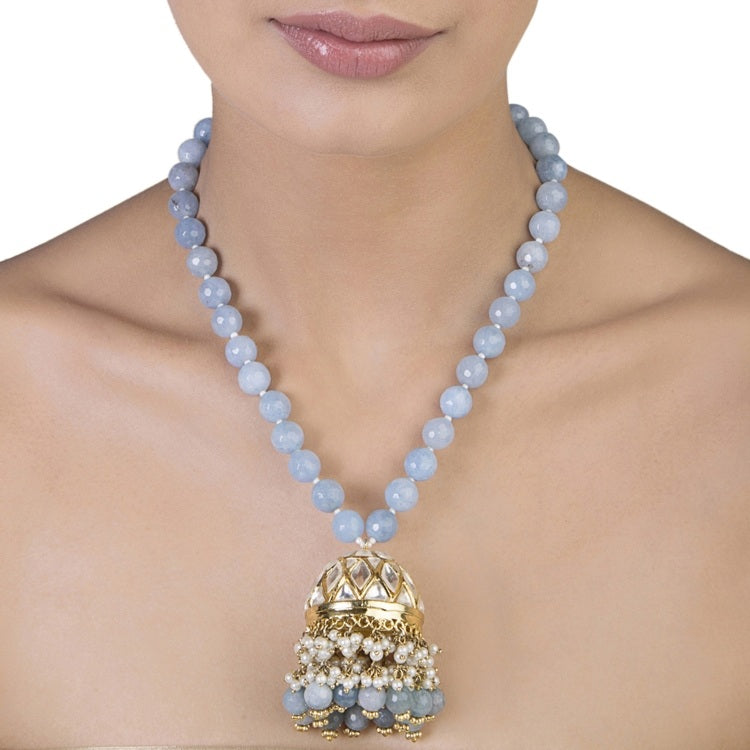 KUNDAN BLUE TOPAZ JHUMKI NECKLACE