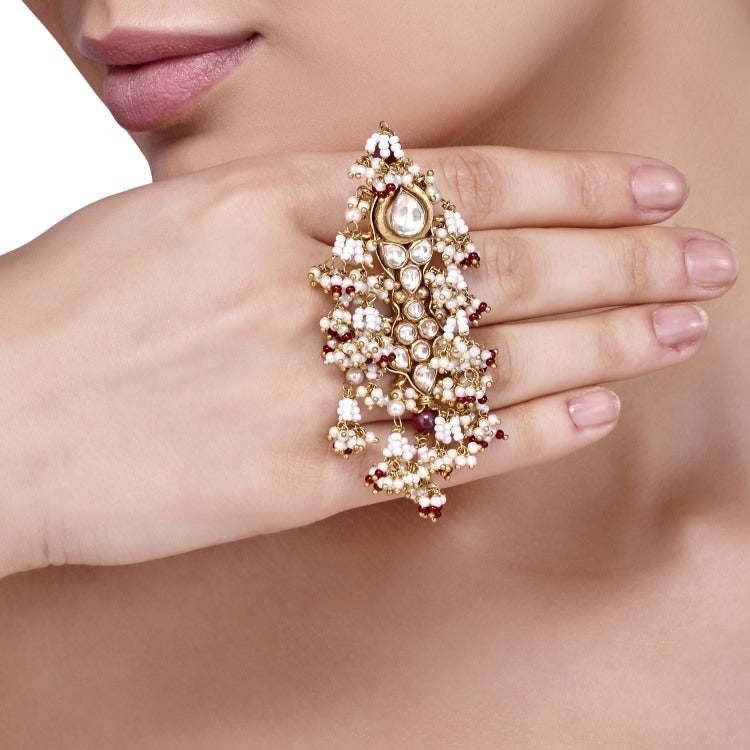 KUNDAN RUBY PEARLS RING