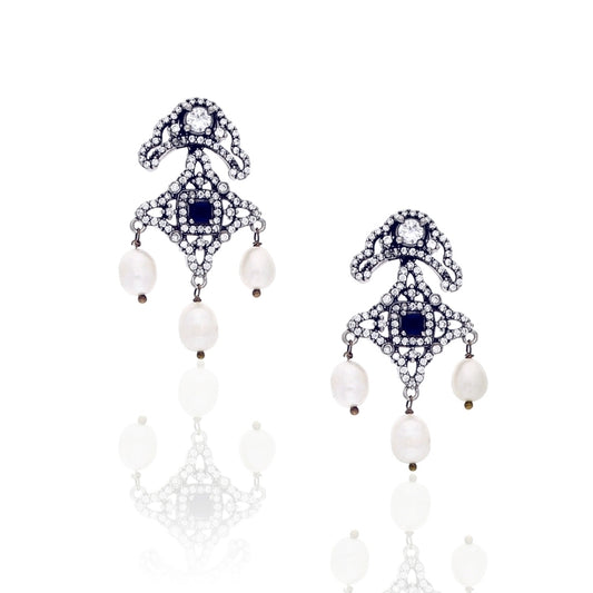 STUDDED ZIRCON PEARL DROP EARRINGS
