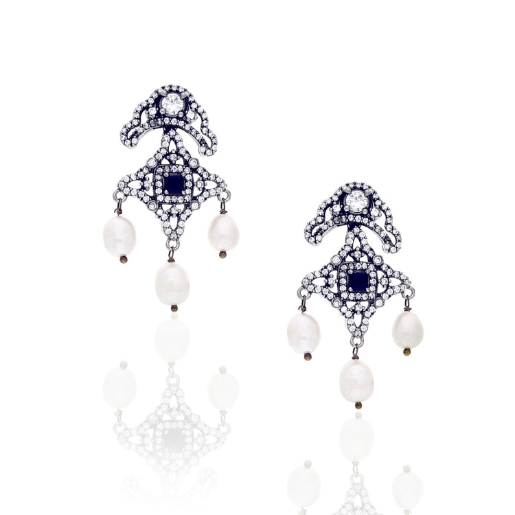 STUDDED ZIRCON PEARL DROP EARRINGS