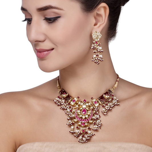 KUNDAN RUBY PEARL SET